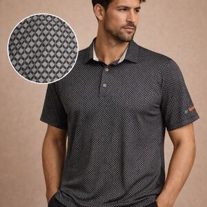 Cutter & Buck Performance Golf Polo Large Gray Geometric Athletic Stretch Shirt